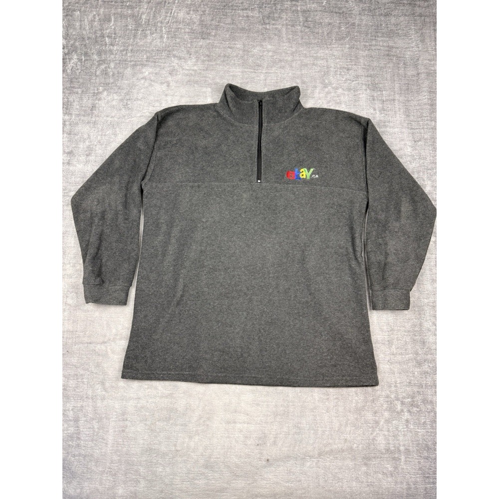 Vintage eBay Sweatshirt Mens Large Gray‎ Fleece Quarter Zip Tech E Commerce Y2K